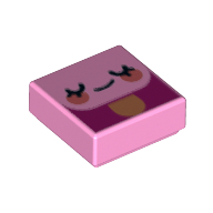 Lego Tile 1 x 1 with Face, Closed , Blushes on Ice Cream Stick print / Bright Pink