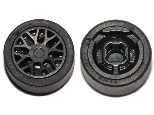 Lego Wheel 11mm D. x 6mm with 8 'Y' Spokes with Black Tire 14mm D. x 6mm Solid Smooth (93595 / 50945)