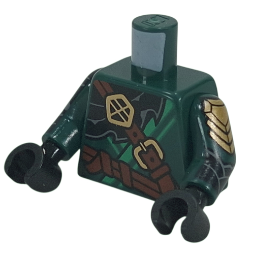 Lego Torso, Ninja Robe, Green Trim, Reddish Brown Straps, Black Cloak print, Dark Green Arms, Black Hands / Dark Green