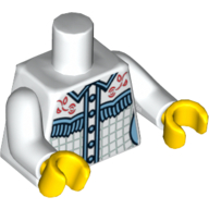 Lego Torso Cowgirl Shirt with Buttons, Fringe and Red Roses Print, White Arms, Yellow Hands / White