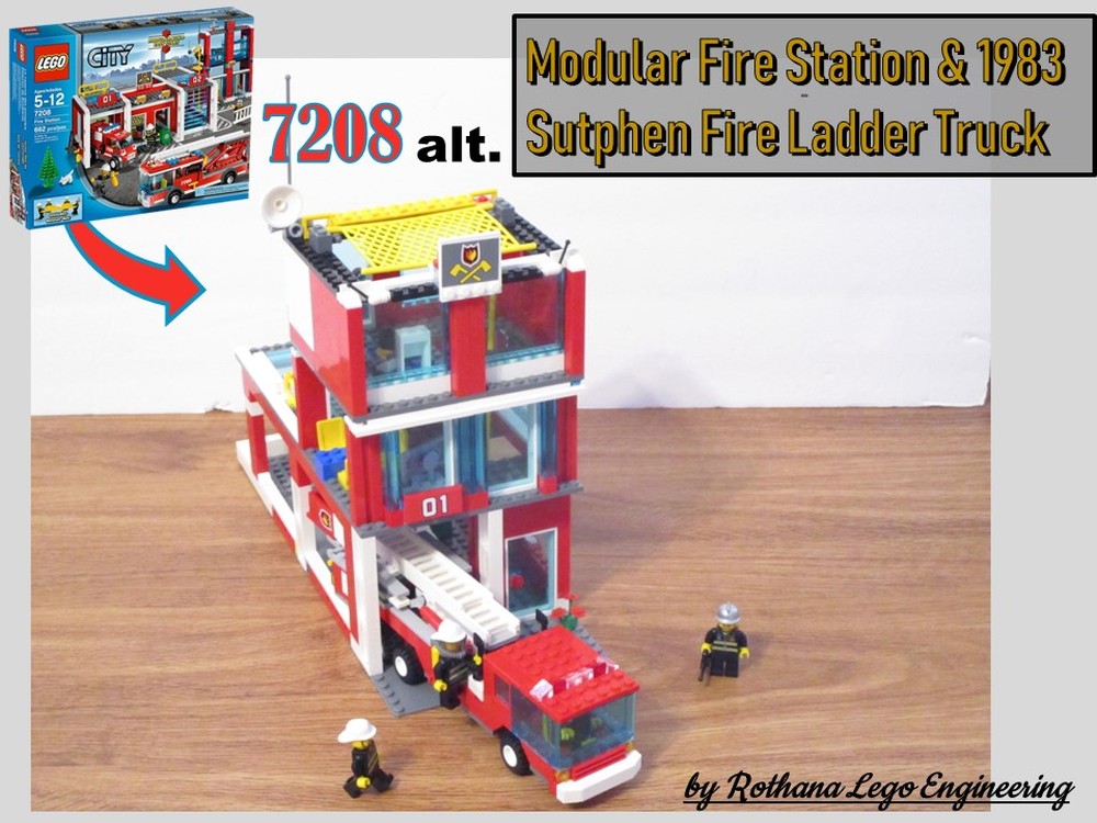 Lego 7208 alt. Modular Fire Station with Sutphen 1983 Fire Ladder Truck