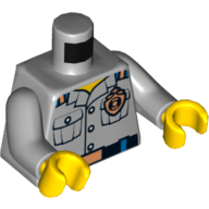 Lego Torso Shirt with Pockets and Copper Life Preserver Badge (Coast Guard) and Belt Print, Light Bluish Gray Arms, Yellow Hands / Light Bluish Gray