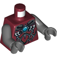 Lego Torso Armor Vest with Silver Markings and Blue Round Jewel (Chi) Print, Dark Bluish Gray Arms and Hands / Dark Red