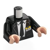 Lego Torso Suit with Pockets, White Shirt with Collar, Black Tie and ID Badge Print, Black Arms, Light Nougat Hands / Black