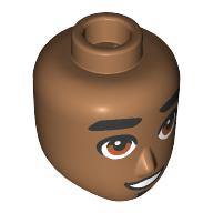 Lego Minidoll Head Male Thick Black Eyebrows, Light Brown Eyes Looking Up, Open Mouth / Medium Nougat