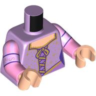 Lego Torso, Dress, Gold Laces, Trim, Stars, Medium Lavender Skirt, print, Bright Pink Arms, Light Nougat Hands / Lavender