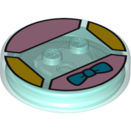 Lego Function Brick Round 4 x 4 x 2/3 with 2 Studs and Bow Tie Print / Trans-Light Blue