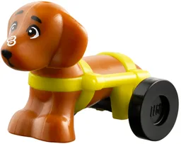 Dog, Mini Doll Style, Dachshund with White Bubbles on Nose and Neon Yellow Wheelchair Harness with Black Wheels (Friends Pickle)