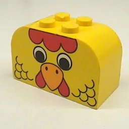 Brick Curved 2 x 4 x 2 Double with Chicken Face Print / Yellow
