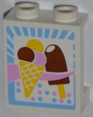 Lego Panel 1 x 2 x 2 with Side Supports - Hollow Studs with Ice Cream Cone and Ice Cream Bar Pattern (Sticker) - Set 3061