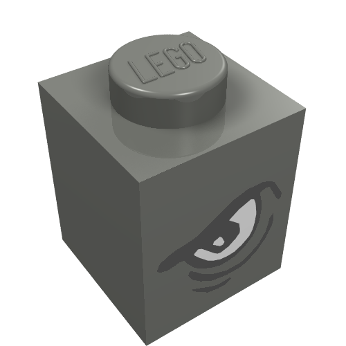 Lego Brick 1 x 1 with Angry Eye Right / Sad Eye Left Print / Dark Bluish Gray
