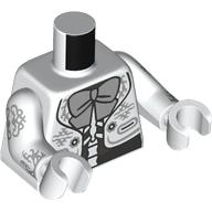 Lego Torso, Jacket over Skeleton, Silver Decorations, Light Bluish Grey Bow Tie print, White Arms and Hands / White