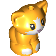 Lego Animal, Cat, Kitten Sitting with Medium Lavender Nose, White Face and Paws print / Bright Light Orange