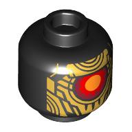 Lego Minifig Head Imperium Guard Droid, Gold Plating, Red and Orange Center Eye print / Black