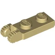 Hinge Plate 1 x 2 Locking with 2 Fingers On End, with Groove, 9 Teeth / Tan