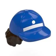 Hair and Hat, Cap with White Stripe, Dot and Dark Brown Curly Hair / Blue