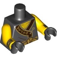 Lego Torso Robe with Dark Brown Trim with Asian Characters Print, Yellow Arms, Black Hands / Black