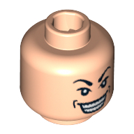 Lego Minifig Head Shanghai Gangster, Arched Eyebrows, White Pupils, Wide Grin with Dimples Print / Light Nougat