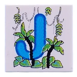 Tile 2 x 2 with Medium Blue 'J', Jungle Print / White