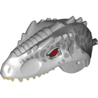 Animal Body Part, Dinosaur, Indominus Rex Head with Black Pin, Tan Teeth, Red Eyes and Metallic Silver Scales Print / Light Bluish Gray