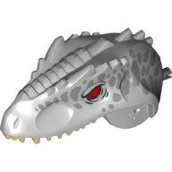 Lego Animal Body Part, Dinosaur, Indominus Rex Head with Black Pin, Tan Teeth, Red Eyes and Metallic Silver Scales Print
