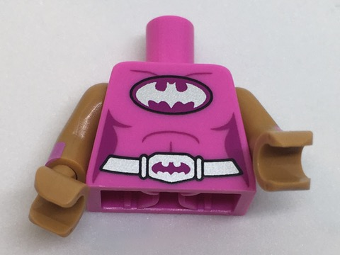 Lego Torso Batman Female Logo on Magenta Oval and Silver Belt with Bat Buckle Pattern / Medium Nougat Arms with Cuffs Pattern / Medium Nougat Hands