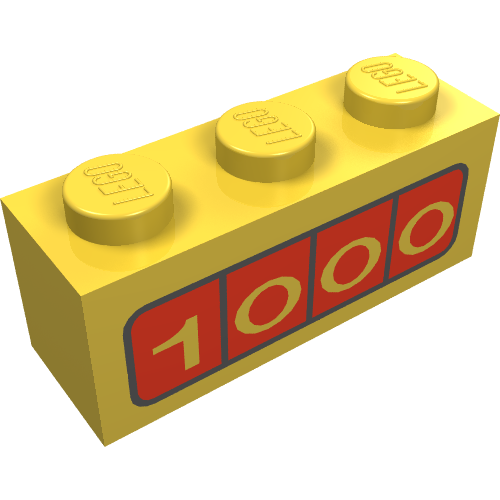 Lego Brick 1 x 3 with Cash Register '1000' Display Print / Yellow