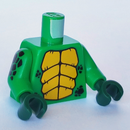 Lego Torso Yellow Dragon Stomach Print, Green Arms with Black Scales Print, Dark Green Hands / Green