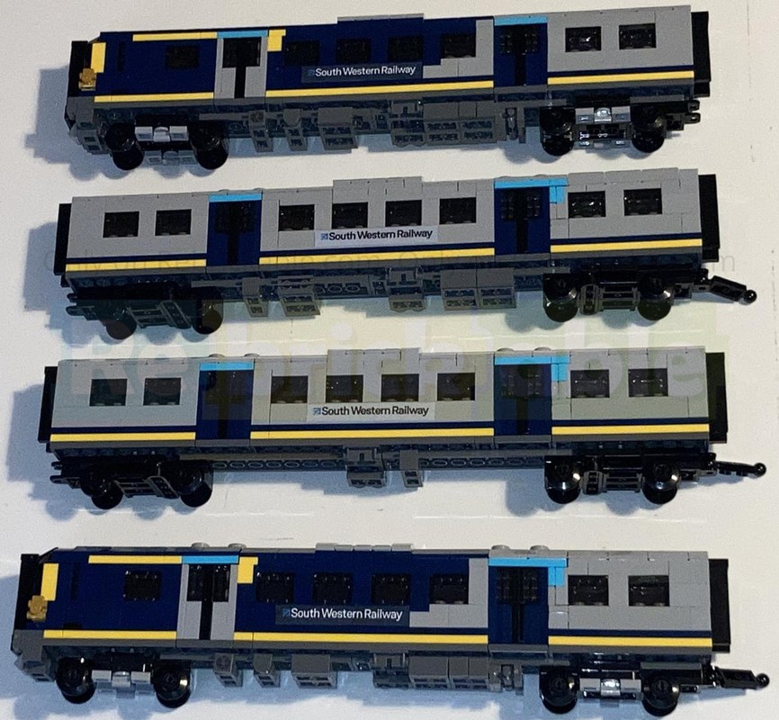 Lego 4-Wide Class 450 Desiro Four Carriage EMU Train In South Western Railway Livery - WITH STICKER SHEET