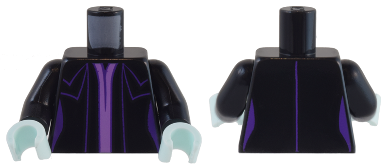 Lego Torso Female Dress with Dark Purple and Medium Lavender Trim and Seams Pattern / Black Arms / Light Aqua Hands