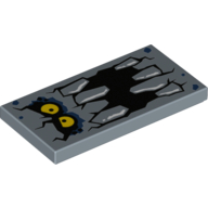 Lego Tile 2 x 4 with Brickster Rock Creature Face with Wide Open Mouth, Jagged Teeth and Yellow Eyes / Sand Blue