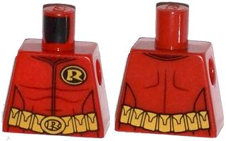 Lego Torso Batman 'R' Symbol, Muscles Outline and Belt with Pockets Pattern