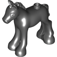 Lego Animal, Horse / Foal, with Gray Eye Shadow, Gray Eyes, Black Pupils, Eye Lashes Print / Black
