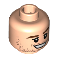 Lego Minifig Head Christoph Kramer, Reddish Brown Eyebrows, Stubble, White Pupils, Chin Dimple, Open Smile Print [Hollow Stud] / Light Nougat