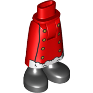 Lego Minidoll Hips and Skirt with Ankles, Red Santa Suit, Gold Buttons, White Fur print / Red