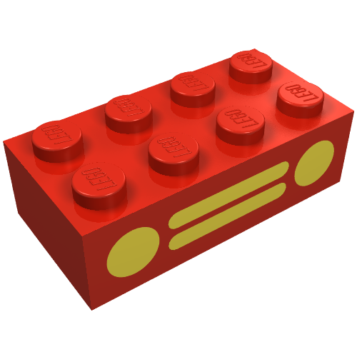 Lego Brick 2 x 4 with Yellow Car Grille Print / Red