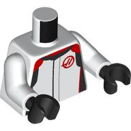Lego Torso, Racing Suit, Black/Red Markings, Red 'H' print, White Arms, Black Hands / White