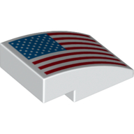 Lego Brick Curved 3 x 2 No Studs with USA Flag Print / White
