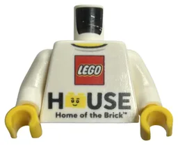 Torso LEGO Logo 'HOUSE Home of the Brick' Pattern / White Arms / Yellow Hands