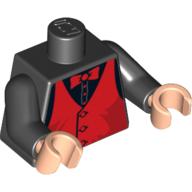 Lego Torso Red Vest and Bow Tie Print, Black Arms, Light Nougat Hands / Black
