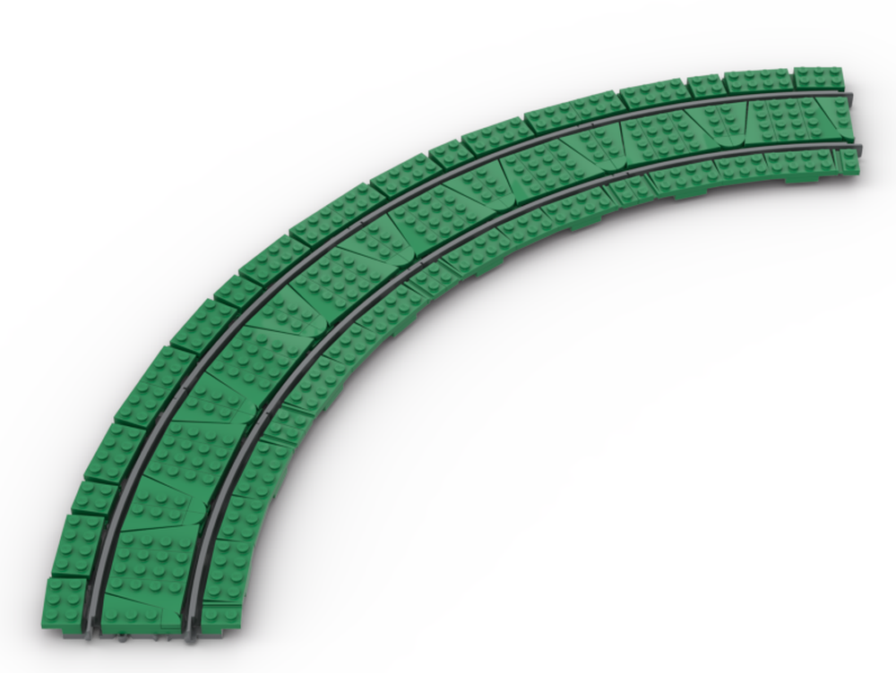 Lego Train curve track ballast (90 degrees) with green plates