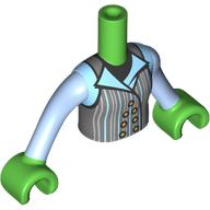 Lego Minidoll Torso with Dark Bluish Grey School Uniform, Buttons print, Bright Light Blue Arms, Bright Green Hands / Bright Green