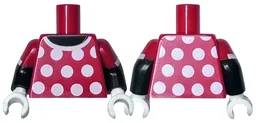 Torso Red Dress Top with White Collar and Polka Dots Front and Back Pattern / Black Arms with Red Short Sleeves with White Cuff Pattern / White Hands