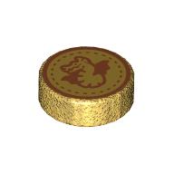 Lego Tile Round 1 x 1 with Gold Dragon print