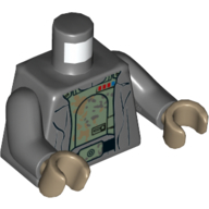 Lego Torso Coat over Sand Green Armor Vest, Black Belt Print, Dark Bluish Gray Arms, Dark Tan Hands / Dark Bluish Gray