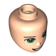 Minidoll Head, Green Eyes, Open Mouth Smile Print / Light Nougat