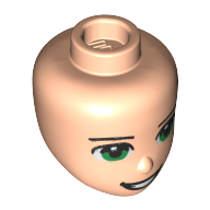 Lego Minidoll Head with Green Eyes, Open Mouth Smile Print / Light Nougat
