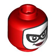 Lego Minifig Head Harley Quinn, White Face, Black Eyemask, Dark Red Red Lips / Red