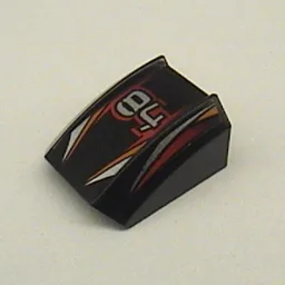 Brick Curved 2 x 2 with Lip, No Studs with '84', Orange/Red/Silver Stripes Print / Black