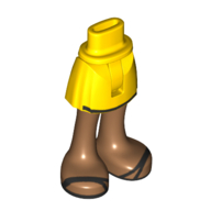 Lego Minidoll Hips and Short Skirt with Black stripe, Dark Nougat Legs with Black Sandals Print / Yellow